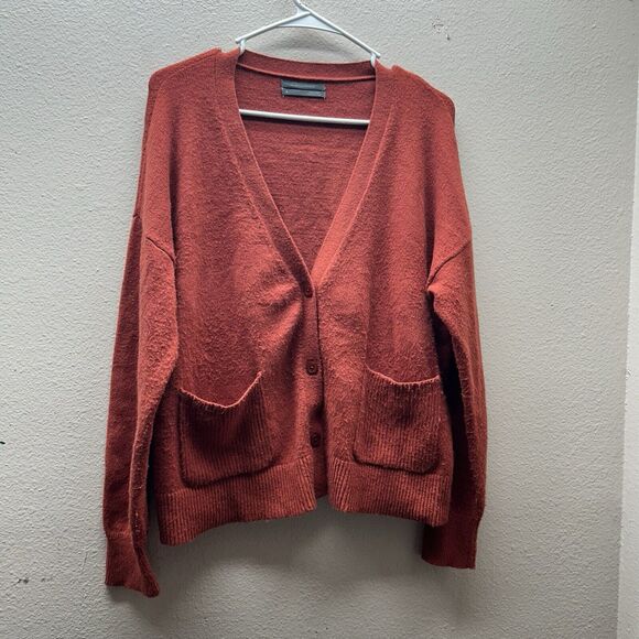 Anthropologie Soft Grandma Cardigan Sweater Sz Medium Burnt Orange Button Boho - Picture 1 of 6